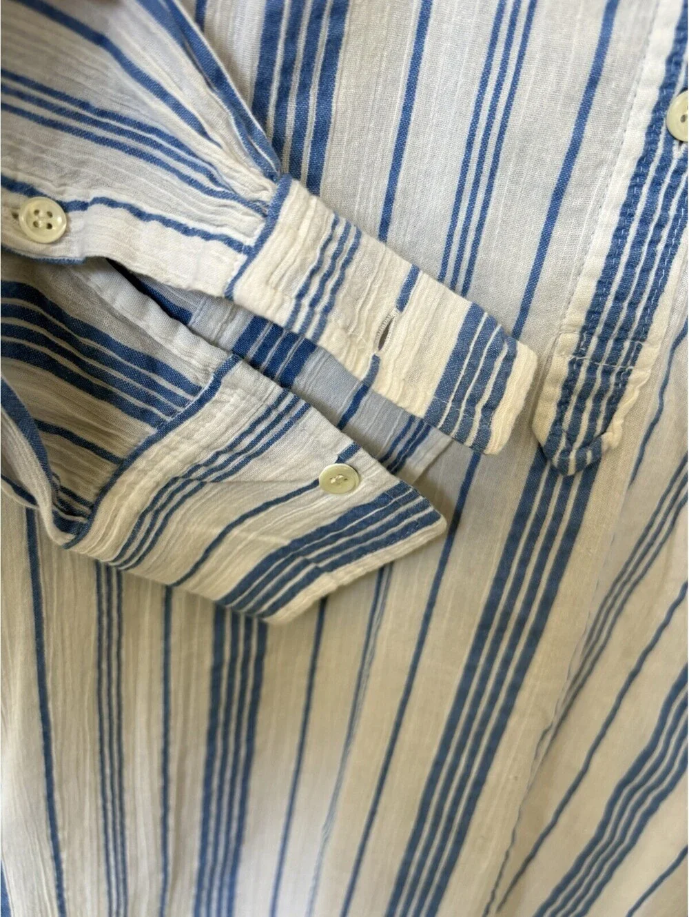 J.Crew Blue/White Striped Woven Cotton Button-Up Long Sleeve Shirt Men's S